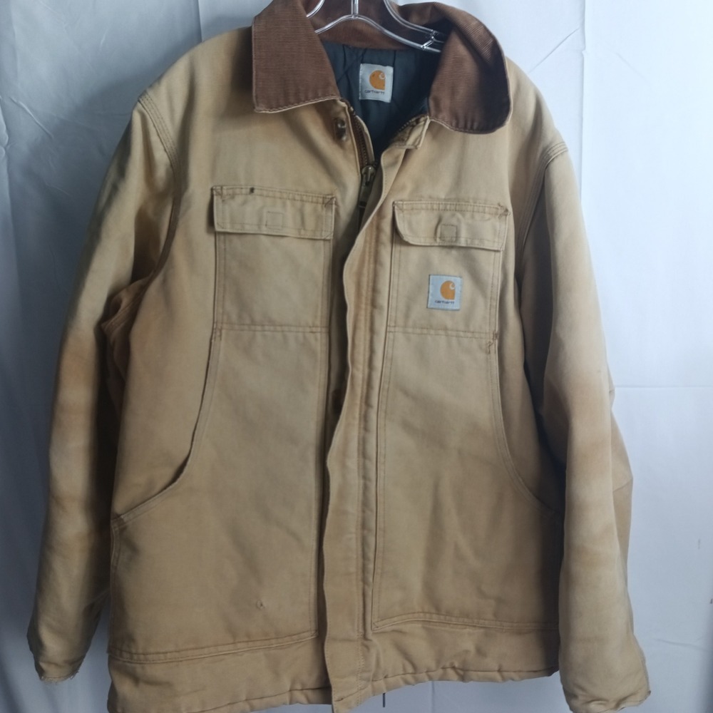 Carhartt Duck Canvas Work Jacket Brown Corduroy Collar Fits XL